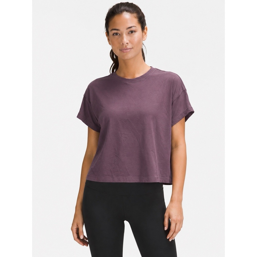 CRZ Yoga Pima Cotton Crop T Shirt Women's XL Purple Short Sleeve NWT Soft